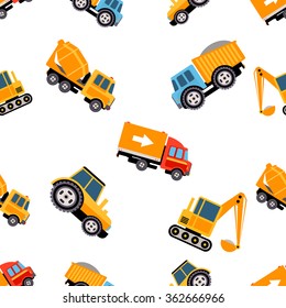 Work Trucks Seamless Pattern. Colourful Vector Illustration