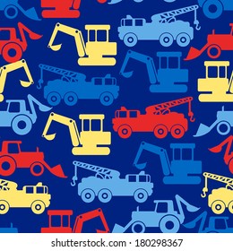 Work trucks seamless pattern on a blue background.