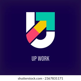 Up work and u letter arrow, modern logo. Unique color transitions. Company growth logo template. vector