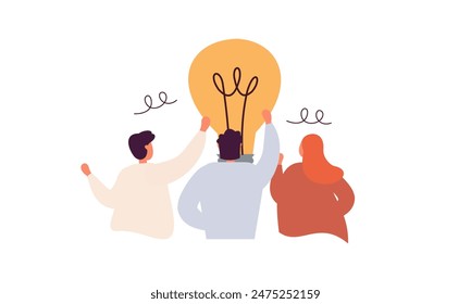 Trabajar bajo una idea brillante, lluvia de ideas, encontrar el concepto de solución