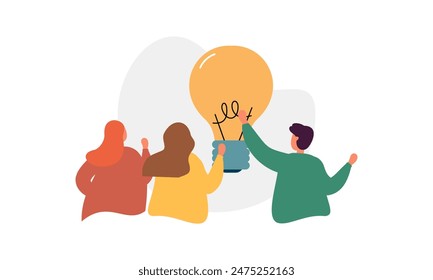 Trabajar bajo una idea brillante, lluvia de ideas, encontrar el concepto de solución