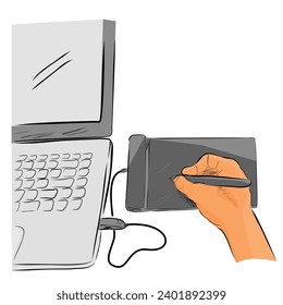 work use notebook and pentab, sketch doodle Artist illustrator creating digital art 
