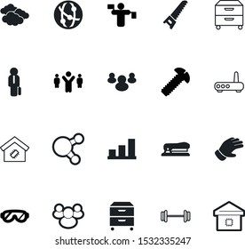 work vector icon set such as: glove, store, hacksaw, world, ski, airplane, globe, growth, suitcase, military, router, job, cut, controller, wood, send, traffic, navigation, aircraft, paper, stapler