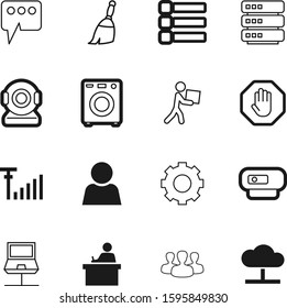 work vector icon set such as: blog, bubble, broom, warning, chair, application, industry, wheel, cooperation, laptop, graphics, member, mechanism, phone, hand, mechanical, household, businessman