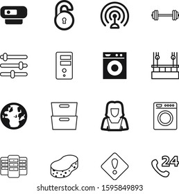 work vector icon set such as: caution, map, maintenance, sphere, signal, photo, lifting, drum, stick, box, knowledge, contact, mark, video, sport, computing, triangle, volume, dumbbell, body, search