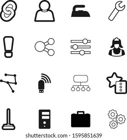 work vector icon set such as: hyperlink, sound, send, flash, control, star, contour, wire, danger, maid, networking, apron, art, equalizer, gear, male, frequency, press, volume, add, servant, company