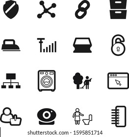 work vector icon set such as: link, system, template, coat, cellular, device, video, tissue, wireless, linked, client, browser, park, company, rubbish, chain, phone, defence, recycling, map, live