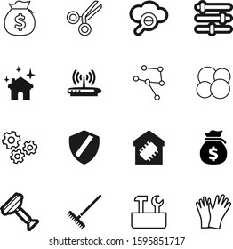 work vector icon set such as: global, magnifying, information, salon, hand, cog, gardening, examine, engine, motion, nuclear, squeegee, satellite, office, computing, protective, friendship, case