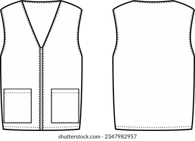 Arbeite Weste. Vorn und hinten. Fashion CAD. Vektorgrafik.