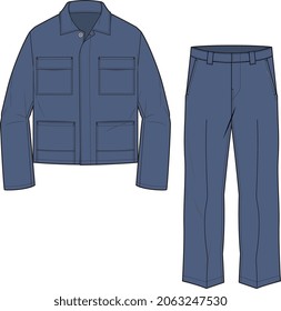 WORK WEAR UNIFORM SHIRT AND PANTS SUIT DRESS FOR WORKERS VECTOR