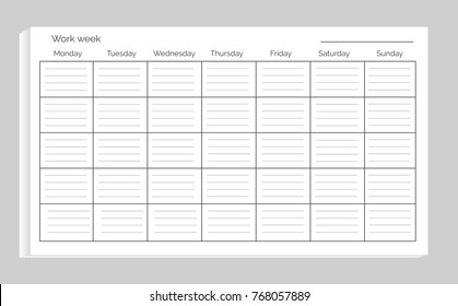 Work week with empty space for filling your own plans, item that helps to organize time efficiently on vector illustration isolated on white