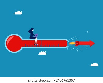 Work without limits. Businesswoman working on thermometer broken from colliding arrows 