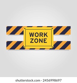 Work zone sign with barricades. Warning roadwork safety caution. Flat vector illustration.