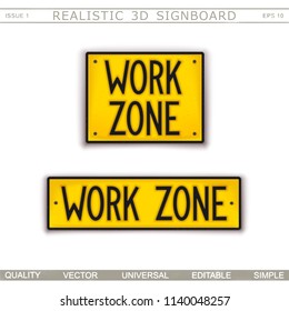 Work Zone. Warning Signs. 3D Signboard. Top View. Vector Design Elements