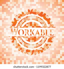 Workable abstract emblem, orange mosaic background