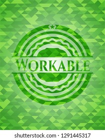 Workable green emblem with triangle mosaic background