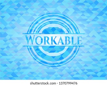 Workable light blue emblem with triangle mosaic background