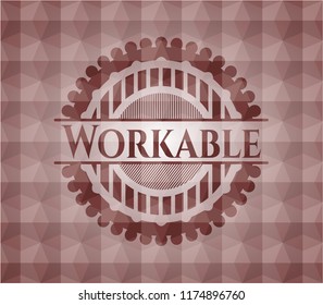 Workable red badge with geometric pattern background. Seamless.