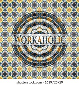Workaholic arabic style emblem. Arabesque decoration.