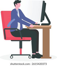 Workaholic businessman sitting working at a computer. concept workaholic

