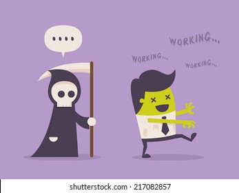 Workaholic. Cartoon Vector Illustration