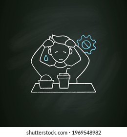 Workaholic chalk icon. Emotional causes. Stressful situation. Emotional burnout due to work. Overworking concept.Isolated vector illustration on chalkboard