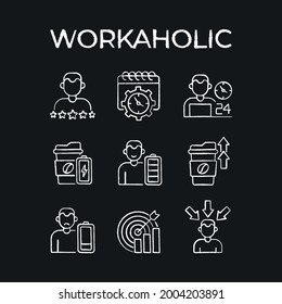 Workaholic chalk icons set. Vector black illustration.