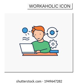 Workaholic color icon. Workaholism prevention.Conduct rules. Reasonable time allocation. Overworking concept.Isolated vector illustration