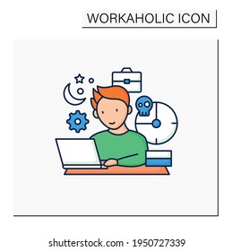 Workaholic color icon. Working long hours. Work from morning to night. Overworking concept.Isolated vector illustration