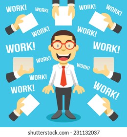 Workaholic. Creative vector flat illustration. Cute mascot concept. Trendy style graphic design elements.