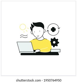 Workaholic flat icon. Workaholism prevention.Conduct rules. Reasonable time allocation. Overworking concept.Vector illustration