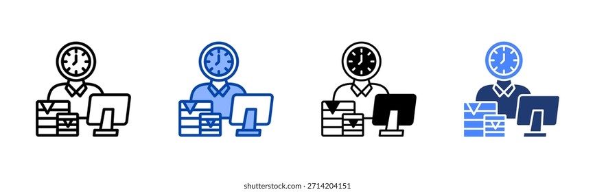 Conjunto de iconos adictos al trabajo colección de estilos múltiples