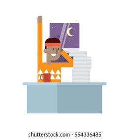 Workaholic illustration, work office, worker illustration