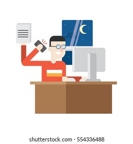 Workaholic illustration, work office, worker illustration