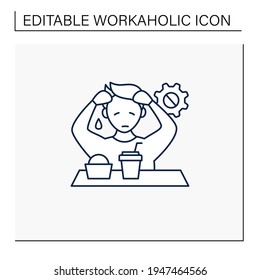 Workaholic line icon. Emotional causes. Stressful situation. Emotional burnout due to work. Overworking concept.Isolated vector illustration.Editable stroke