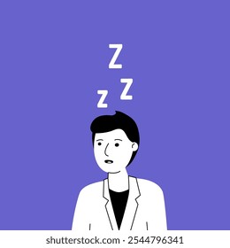 workaholic man with chronic sleep deprivation. constant feeling of fatigue and exhaustion at work or workplace and bad human healthcare. health threat due to frequent lack of sleep or naps on job