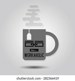 Workaholic Mug - Abstract single mug icon with tea bag and some steam on gray gradient background