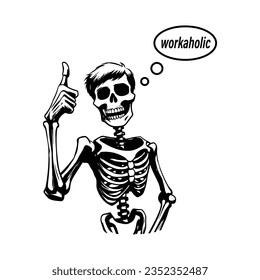 Workaholic Skeleton Icon Silhouette Vector