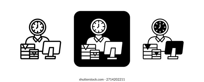Conjunto de ilustrações de vetor de desenho de cor sólida e linha preta Workaholic
