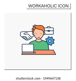 Workaholism color icon. Business ethics.Conduct rules at workplace. Workaholic concept.Isolated vector illustration