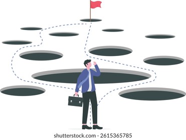 Workaround or solution to bypass problem or difficulty. Businessman and the route to success.

