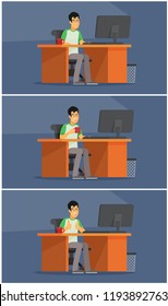 work-at-home employee drinking coffee on his desk cartoon character illustration