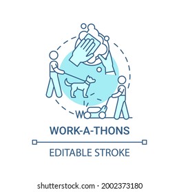 Work-a-thons fundraiser concept icon. Fundraising appeal abstract idea thin line illustration. Community event. Working in church. Clean-a-thon. Vector isolated outline color drawing. Editable stroke