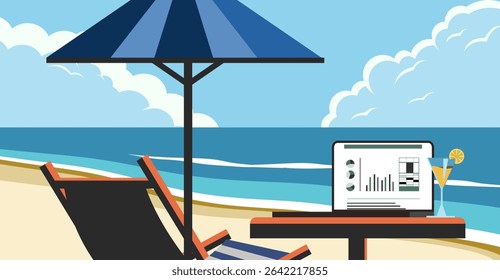 Workation in the beach in summer holiday 