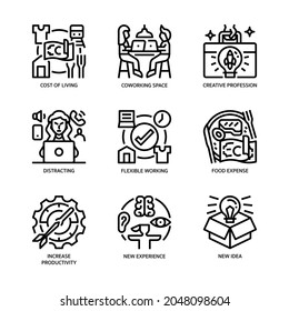 Workation Icons Set Outline Style