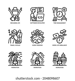 Workation Icons Set Outline Style