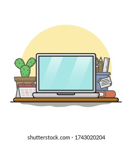 Workbench Icon Vector. Working on Laptop Design Conceptual