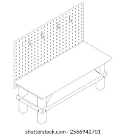 Workbench Line Art Vector Illustration on White Background. Functional and Detailed Design for Workshops, DIY, and Crafting