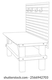 Workbench Line Art Vector Illustration on White Background. Functional and Detailed Design for Workshops, DIY, and Crafting