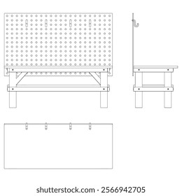 Workbench Line Art Vector Illustration on White Background. Functional and Detailed Design for Workshops, DIY, and Crafting